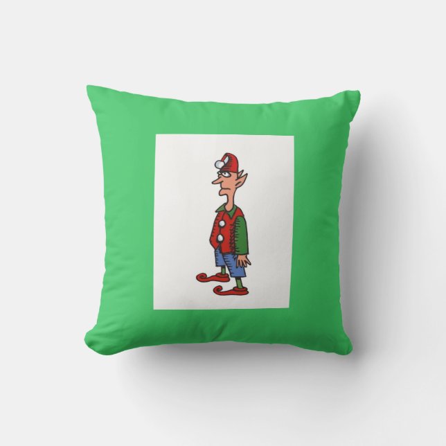 Elf Standing At Attention sq green throw pillow (Front)