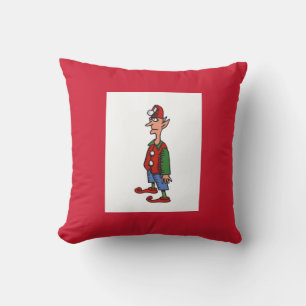 Elf Standing At Attention square red throw pillow