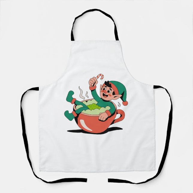 Elf taking a Matcha Bathtub For Elf Christmas   Apron (Front)