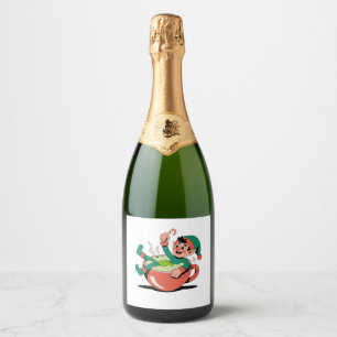 Elf taking a Matcha Bathtub For Elf Christmas Sparkling Wine Label