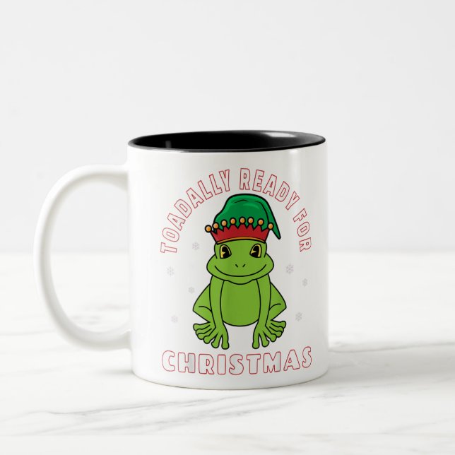 Elf Toad Frog Pun Toadally Ready for Christmas Two-Tone Coffee Mug (Left)