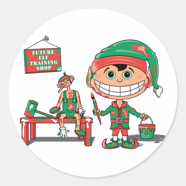 Elf Training Classic Round Sticker (Front)