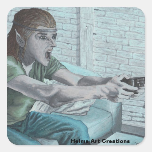 Elf Video Gamer Boss Fight Fantasy Art Stickers (Front)