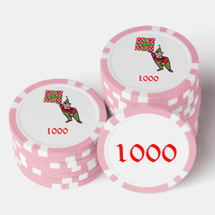 Elf w Polka Dot Gift pink 1000 striped poker chip