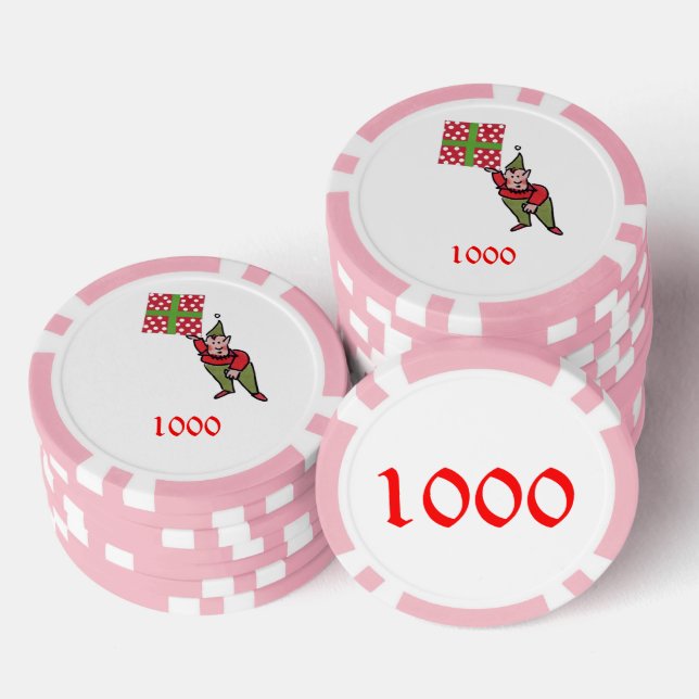 Elf w Polka Dot Gift pink 1000 striped poker chip (Stack)