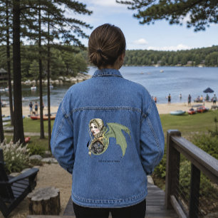 Elf Warrior Dragon Fantasy Magical Mediaeval Peach Denim Jacket