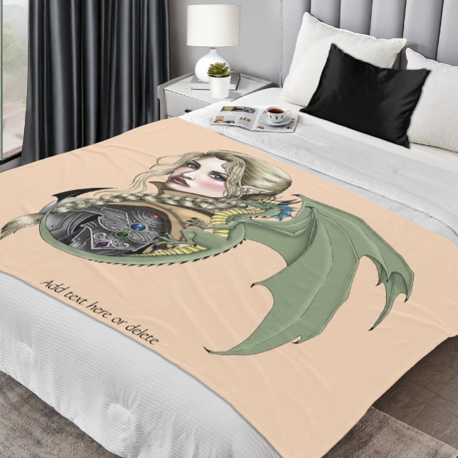 Elf Warrior Dragon Fantasy Magical Mediaeval Peach Fleece Blanket (Creator Uploaded)