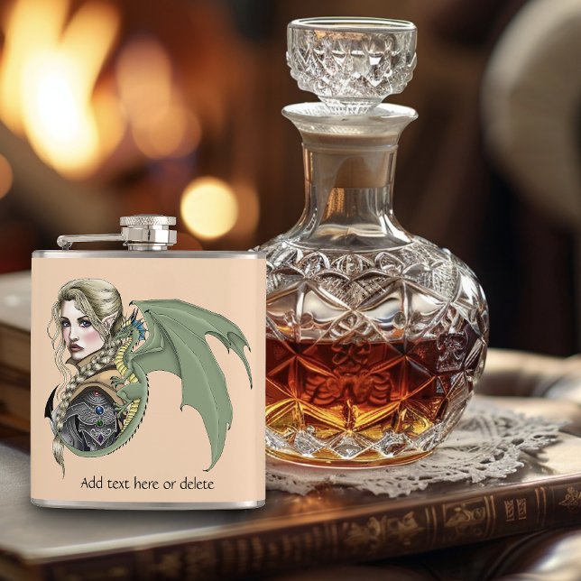 Elf Warrior Dragon Fantasy Magical Mediaeval Peach Hip Flask (Creator Uploaded)