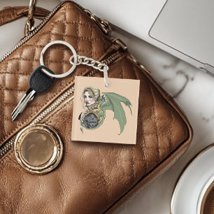 Elf Warrior Dragon Fantasy Magical Mediaeval Peach Key Ring