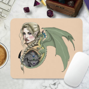 Elf Warrior Dragon Fantasy Magical Mediaeval Peach Mouse Pad