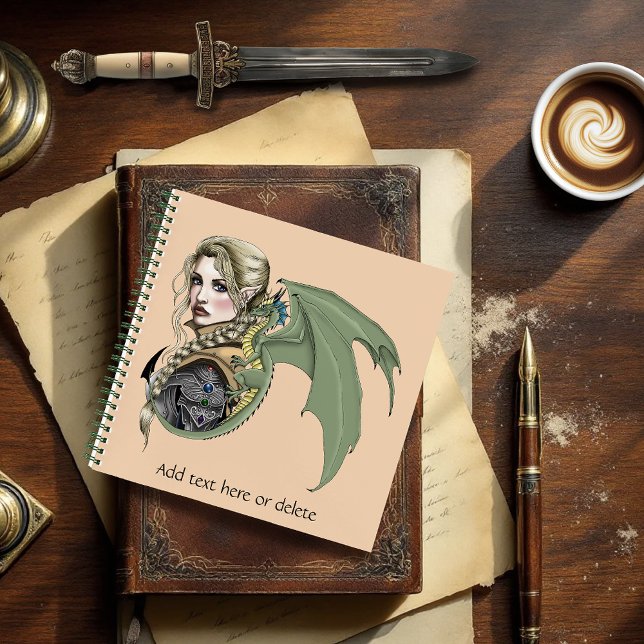 Elf Warrior Dragon Fantasy Magical Mediaeval Peach Notebook (Creator Uploaded)