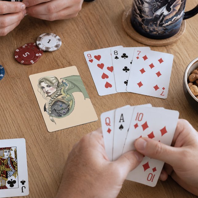 Elf Warrior Dragon Fantasy Magical Mediaeval Peach Playing Cards (Creator Uploaded)