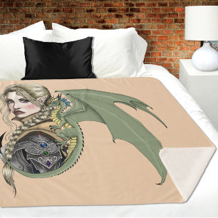 Elf Warrior Dragon Fantasy Magical Mediaeval Peach Sherpa Blanket