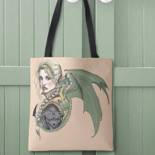 Elf Warrior Dragon Fantasy Magical Mediaeval Peach Tote Bag