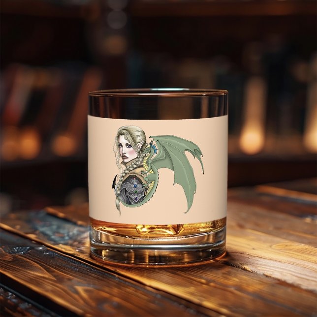 Elf Warrior Dragon Fantasy Magical Mediaeval Peach Whiskey Glass (Creator Uploaded)
