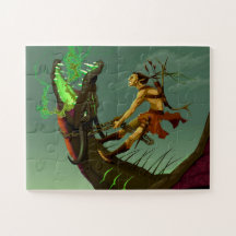 Elf Warrior Fighting a Dragon 