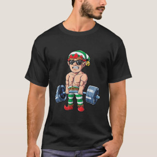 Elf Weightlifting Christmas Fitness Gym Deadlift X T-Shirt