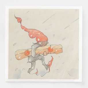 Elf with Christmas present, old illustration Napkin