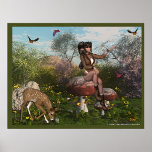 Elf with Deer in the Woods Poster Print