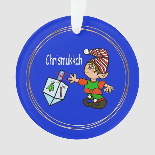 Elf with Dreidel Chrismukkah Ornament (Front)