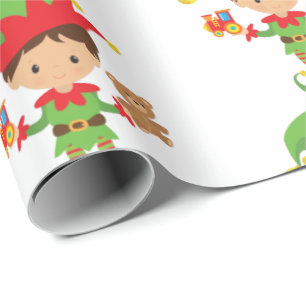 Elf With Gifts and White Background  Wrapping Pape Wrapping Paper