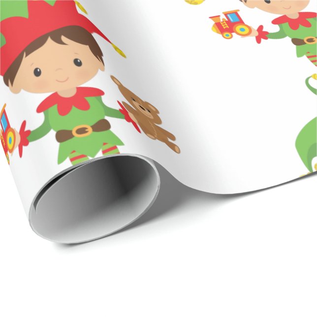 Elf With Gifts and White Background  Wrapping Paper (Roll Corner)