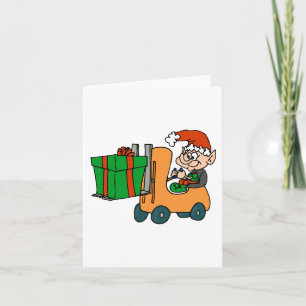 elf with package on forklift holiday card