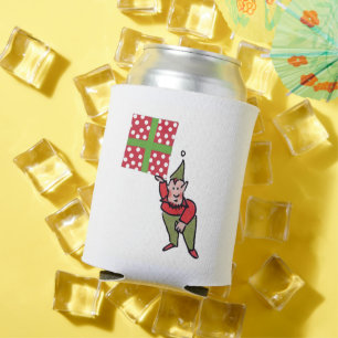 Elf With Polka Dot Gift can cooler