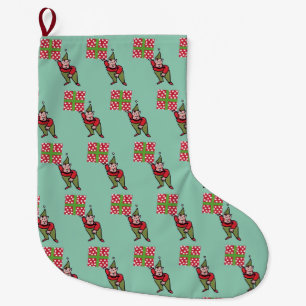 Elf With Polka Dot Gift Christmas stocking large