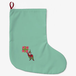 Elf With Polka Dot Gift Christmas stocking large