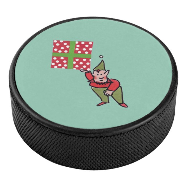 Elf With Polka Dot Gift hockey puck (3/4)