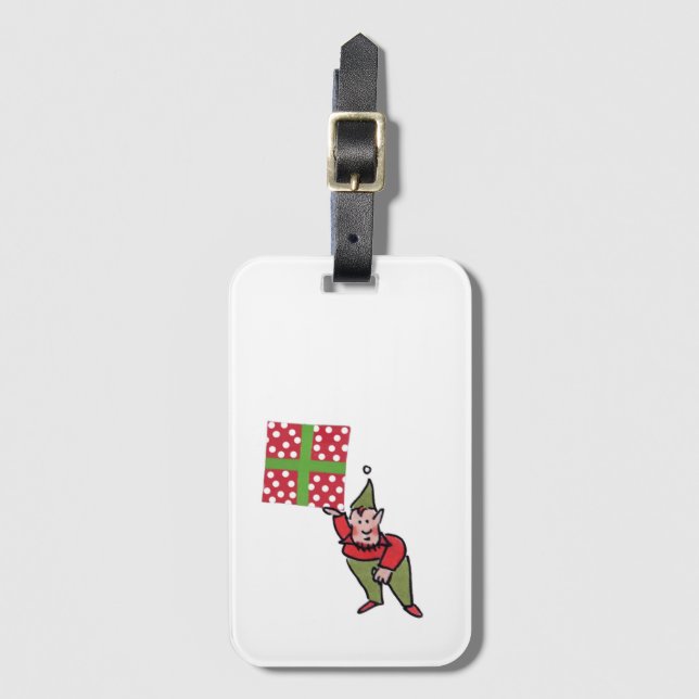 Elf With Polka Dot Gift luggage tag (Front Vertical)