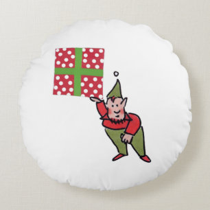 Elf With Polka Dot Gift round poly pillow