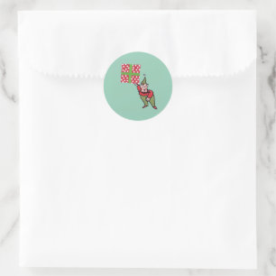 Elf with Polka Dot Gift round stickers