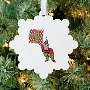 Elf With Polka Dot Gift snowflake paper ornament