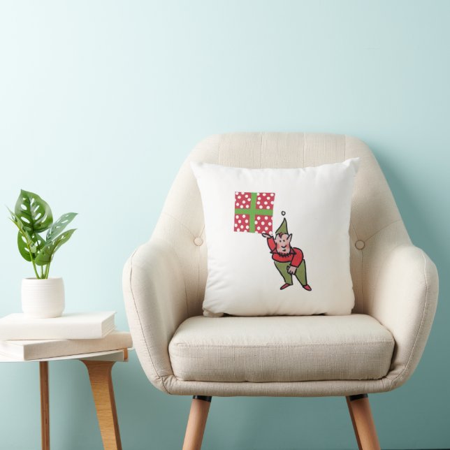 Elf With Polka Dot Gift square throw pillow (Chair)