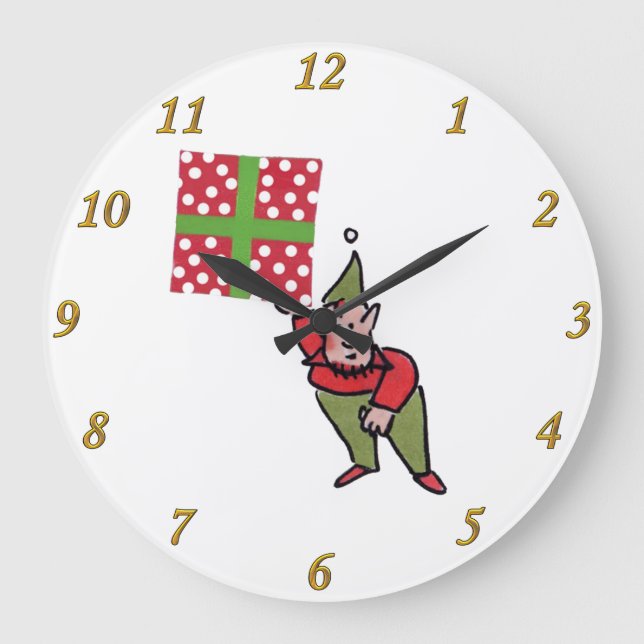 Elf With Polka Dot Gift wall clock (Front)