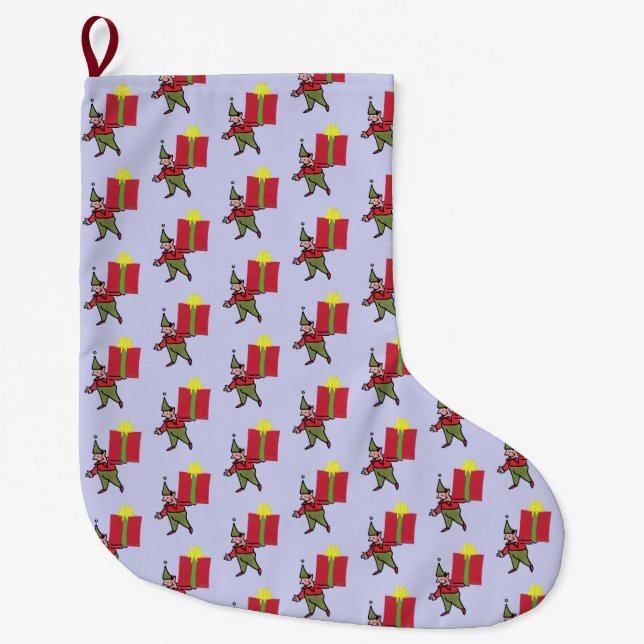 Elf With Red Box Christmas stocking large (Front)