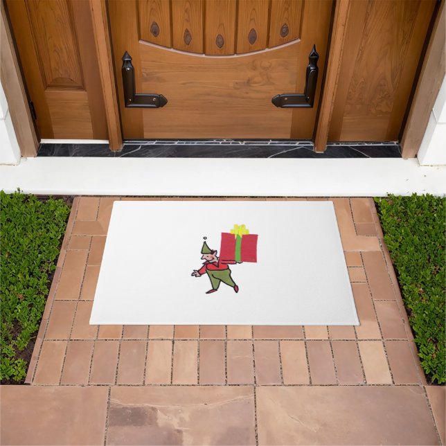 Elf With Red Box doormat (Outdoor)