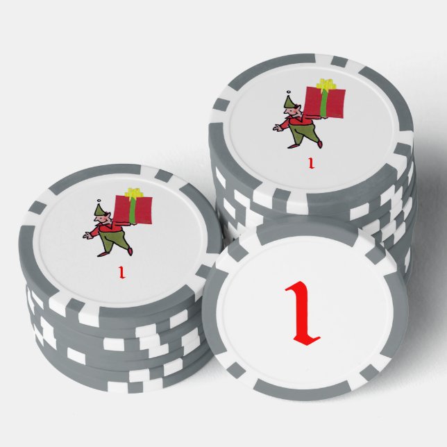 Elf With Red Box grey 1 striped poker chip (Stack)