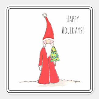 Elf with Tree Square Sticker