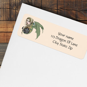 Elf Woman Dragon Fantasy Return Address Label