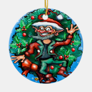 Elf  Wreath Ceramic Ornament