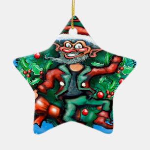 Elf  Wreath Ceramic Ornament