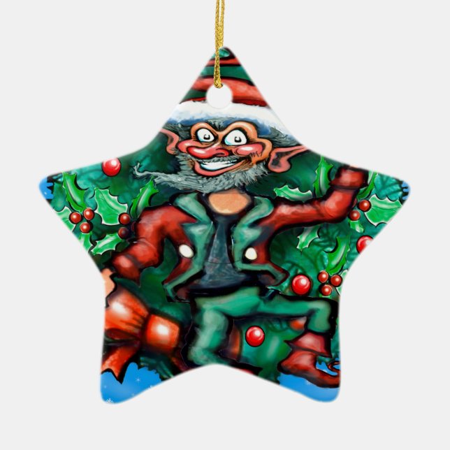 Elf  Wreath Ceramic Ornament (Front)
