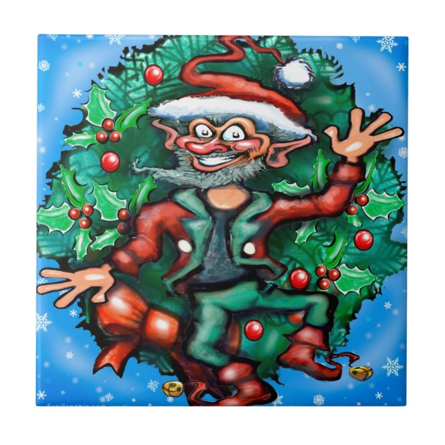 Elf  Wreath Ceramic Tile (Front)