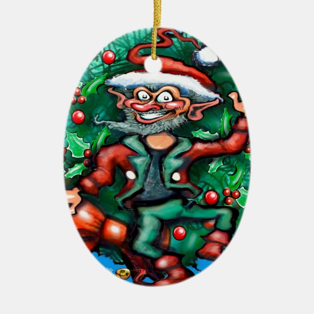 Elf  Wreath Ceramic Tree Decoration (Front)