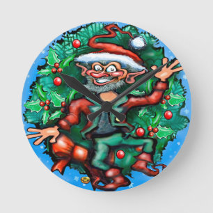 Elf Wreath Round Clock