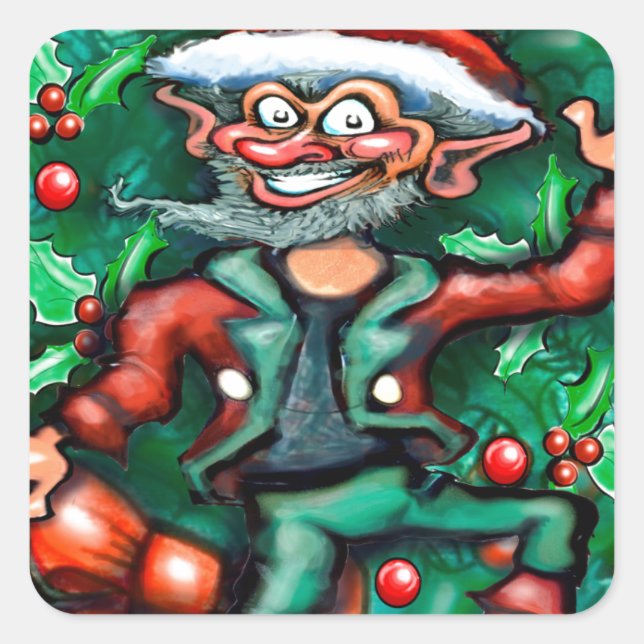 Elf  Wreath Square Sticker (Front)