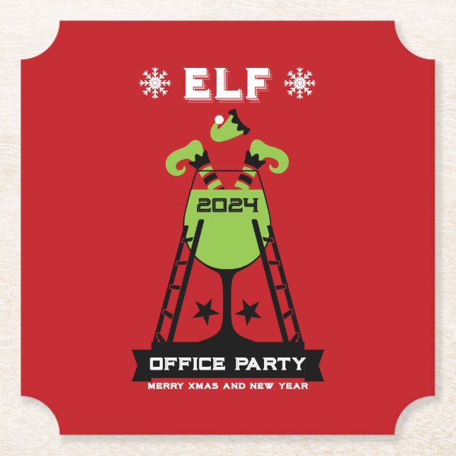 Elf  Xmas Party Paper Coaster (Front)